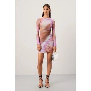 AFRM Maya Purple Mesh Motif Ruched Long Sleeve Mini Dress – Women’s Size XS